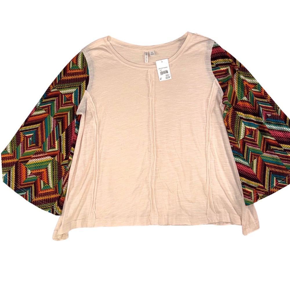 Cato Womens Sedona Jute Geometric Bell Sleeve Top‎ Peach Size Medium NEW